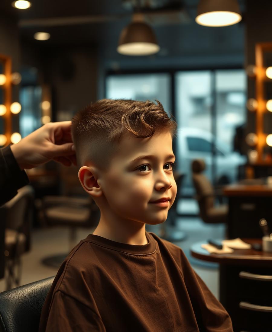 Young client receiving a kids haircut